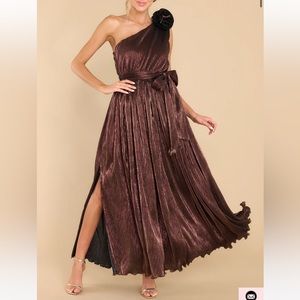 Brown pleated maxi dress